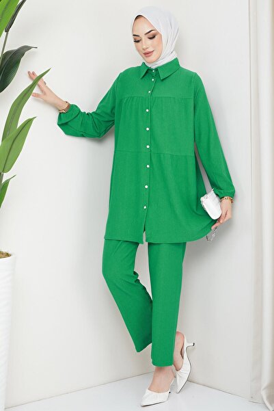 hafsamina Πουκάμισο με στρώσεις Twisted Double Suit Green