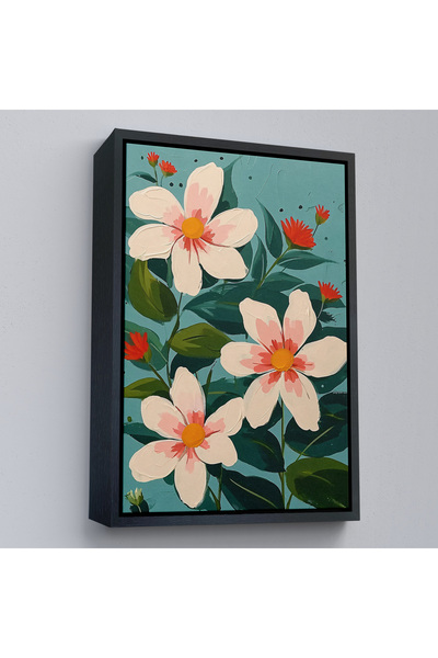 Oxyteez Tablou cu flori albe cu rama din lemn-7592