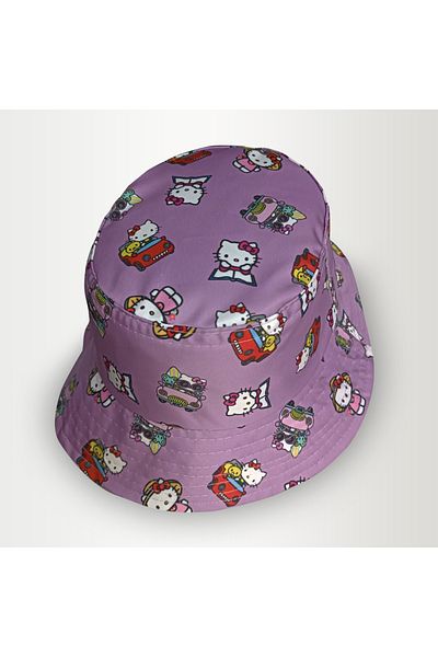 Köstebek Lilac Hello Kitty On The Way To School Collage Bucket Hat