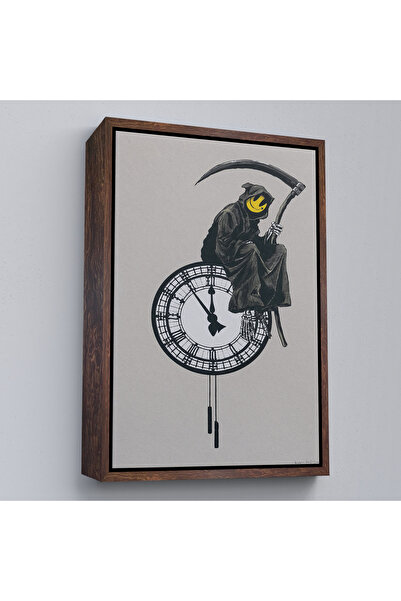 Oxyteez Banksy cu ramă din lemn - Pictură Zâmbitorul Moarte - Grin Reaper-7313