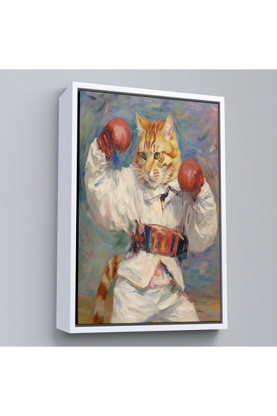 Oxyteez Pictură drăguță de pisică cu mănuși de box cu cadru din lemn-7997