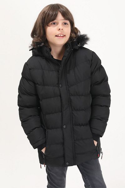 Cansın Mini Boy's Puffer Jacket Black with Logo 15488