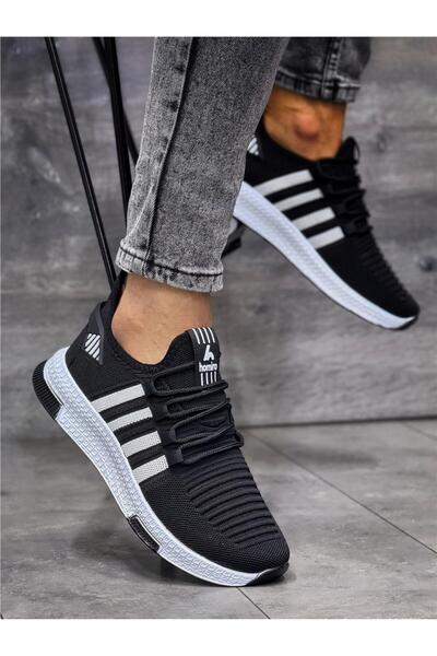 homiro Чоловічі трикотажні спортивні кросівки - на шнурівці, чорно-білі