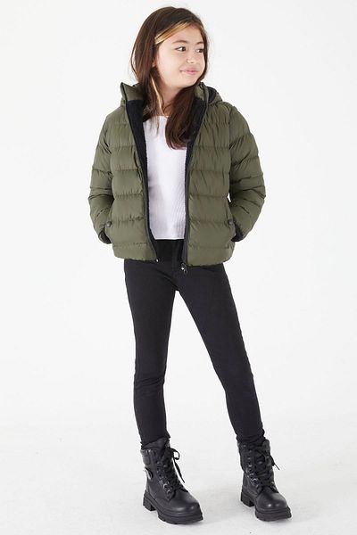 Cansın Mini Girl's Straight Stitched Green Puffer Coat 16522