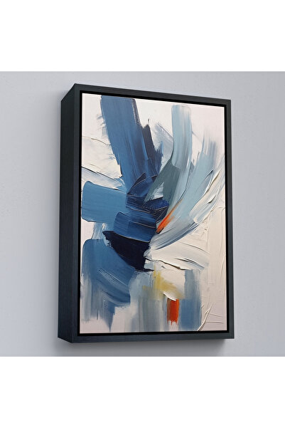 TAKI DERYASI Pictură în ulei cu aspect de pictură în tonuri albastre cu cadru din lemn-7575