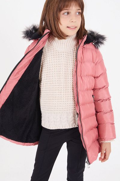 Cansın Mini Girl's Belted Puffer Coat Dark Pink 16408