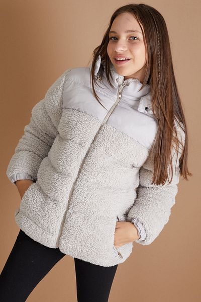 Cansın Mini Girl's Gray Plush Coat - Hooded and Lined, Model 19319