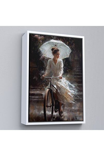 Oxyteez Femeie frumoasă care călătește pe bicicletă cu un umbrelă cu cadru di...