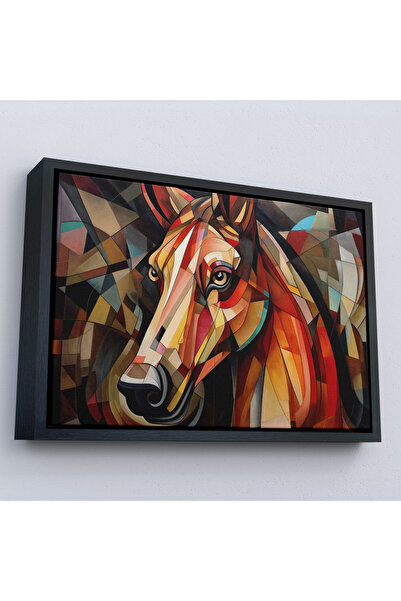 Oxyteez Tablou cu cap de cal în stil vitraliu cu cadru din lemn-7243