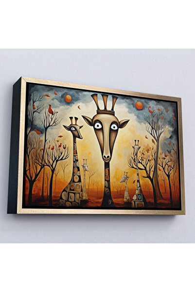 Oxyteez Pictură abstractă cu girafe cu cadru din lemn-7216