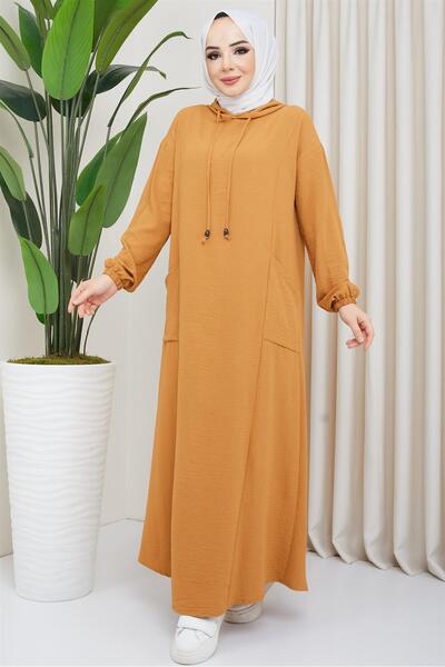hafsamina Hooded Sports Hijab Dress Mustard