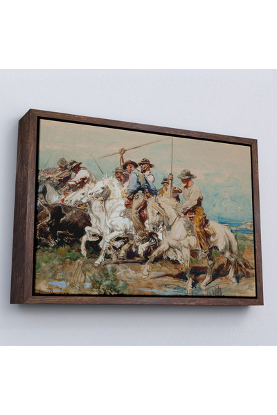 TAKI DERYASI Henri Émilien Rousseau cu cadru din lemn - Pictură Prepararea pentru război-7110