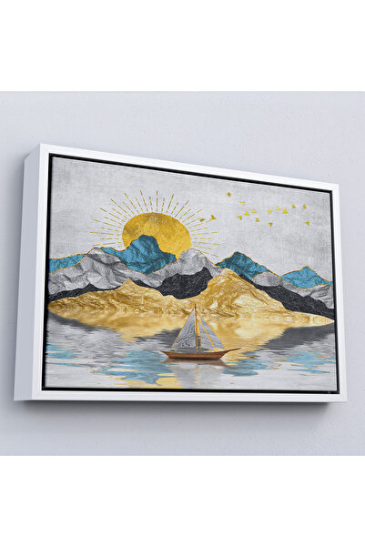 Oxyteez Tablou de peisaj solar auriu cu rama din lemn-7222