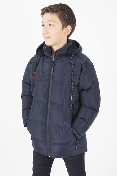 Cansın Mini Boy's Puffer Jacket Plain Pattern Navy Blue 15674