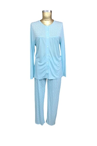 NENA COLLECTION Front Open Collarless Long Sleeve Pajamas-14080-