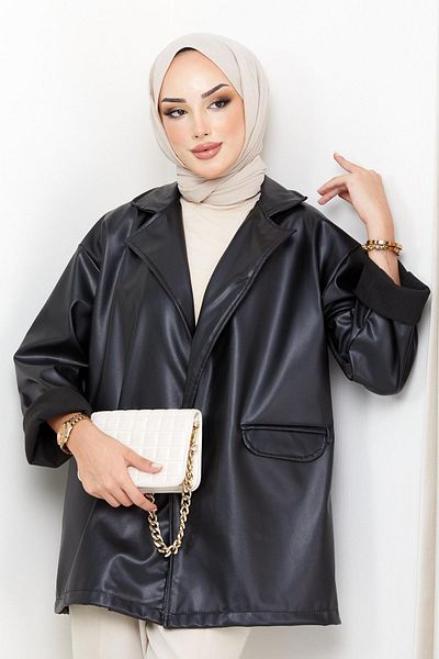 hafsamina Черно яке от изкуствена кожа HM2270
