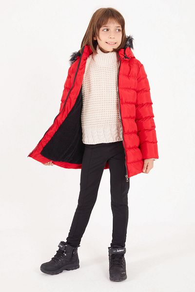 Cansın Mini Girl's Belted Puffer Coat Red 16356