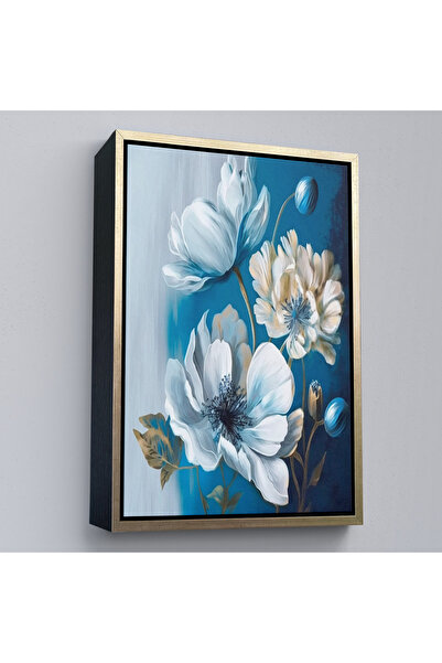 Oxyteez Tablou cu flori albastre și albe cu rame din lemn-7885