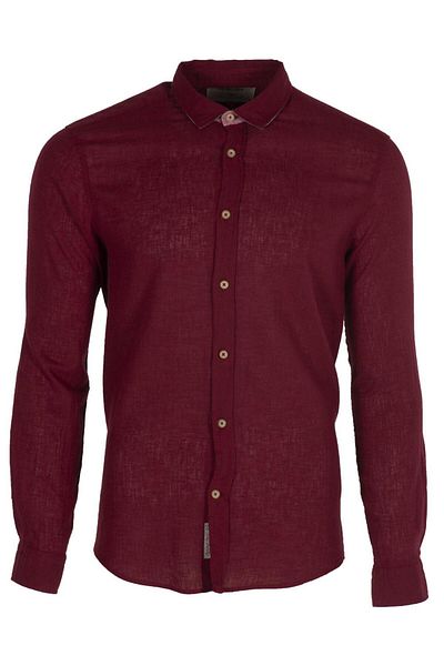 Arma Men's Burgundy Regular Fit Basic Linen Shirt Y9Gkd1092