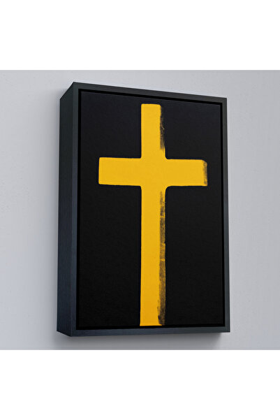 Oxyteez Tablou cu cruce galbenă cu cadru din lemn - Cross-8105