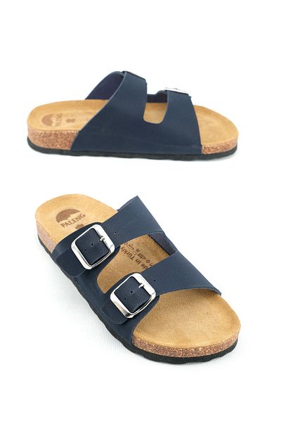 Paleng Gezer Paleng Summer Women's Insole Genuine Leather Double Buckle Adjustable Cork Sole Daily Slippers