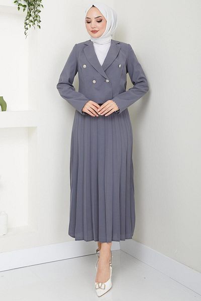 hafsamina Gray Skirted Jacket Set - HM2453