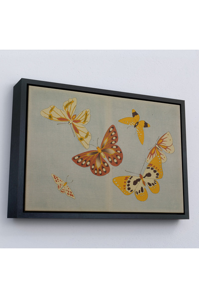 Oxyteez Pictură de fluture japonez vintage cu cadru din lemn-7040