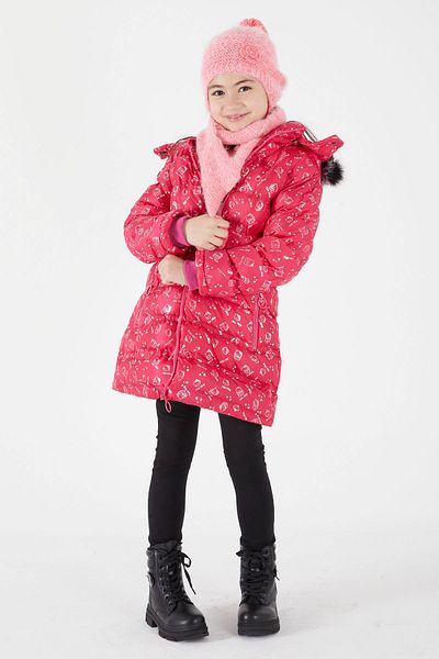 Cansın Mini Palton puf cu imprimeu pentru fete, fucsia 15498
