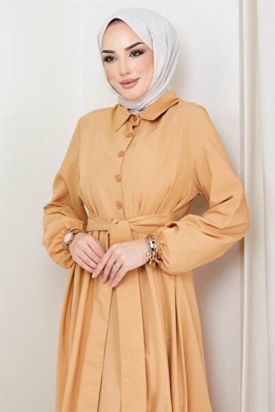 hafsamina Φόρεμα Mevlana Camel με ζώνη