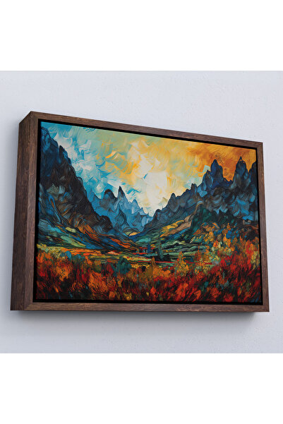 Oxyteez Pictură de apus de munte cu rame din lemn-7265