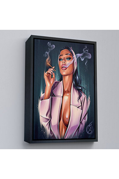 Limitless Abstract Woman Drinking Painting with Wooden Frame-7756