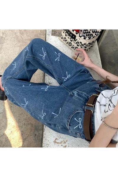 Köstebek Blue Jean Bow Collage Pantaloni largi din denim