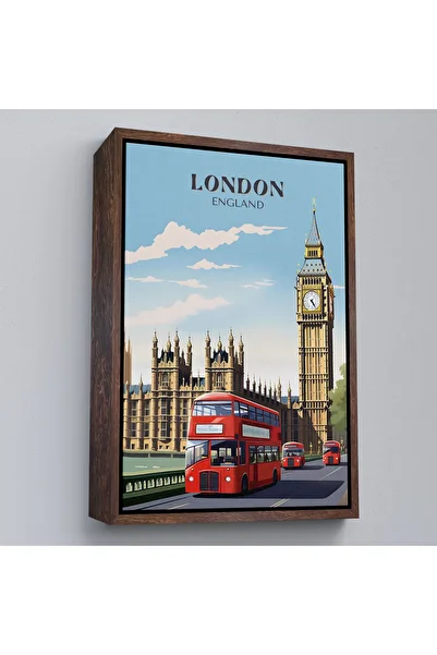 N NOXXO London Cityscape and Red Bus Painting with Wooden Frame-7712