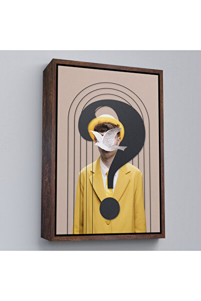 Oxyteez Tablou Pop Art de o persoană cu un pasăre pe față cu cadru din lemn-7848