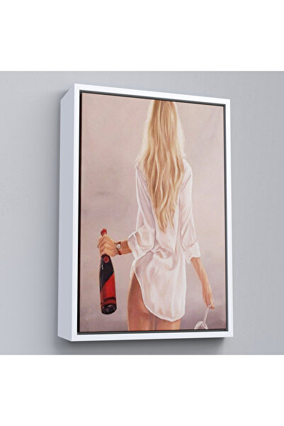 Limitless Wooden Framed Wine and Glass Le Walking Blonde Haired Woman Painting-7946