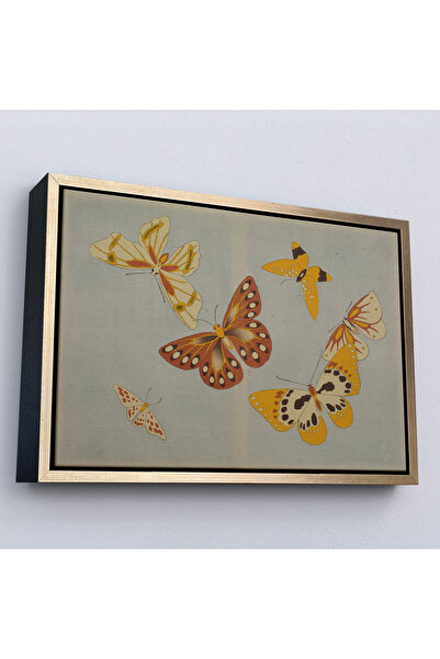 Oxyteez Pictură de fluture japonez vintage cu cadru din lemn-7040