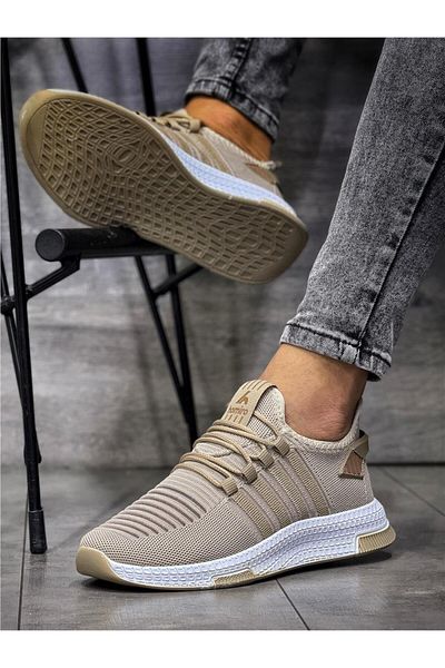 homiro Ανδρικά Πλεκτά Αθλητικά Παπούτσια - Lace-Up, Beige-Camel