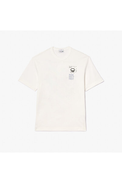 Lacoste Bisiklet Yaka Baskılı Erkek Beyaz T-Shirt
