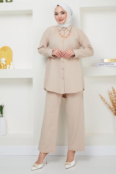 hafsamina Necklace Crepe Double Set Beige HM2374