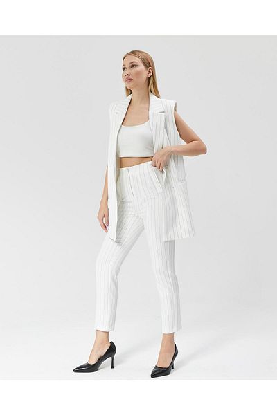 Appleline White Striped Classic Long Vest Women's Suit