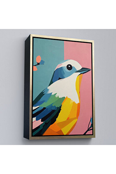 Home Oil Painting with Wooden Frame Looking Colorful Sparrow Painting-7558