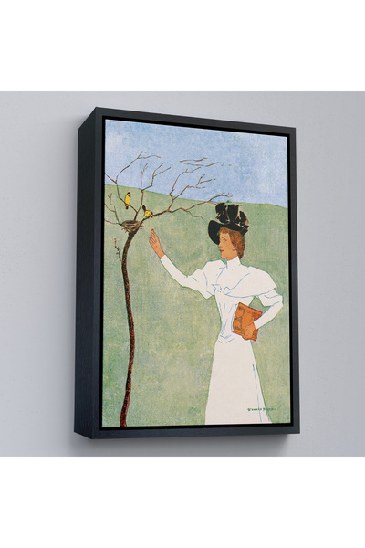 Oxyteez Edward Penfield cu cadru din lemn - Pictură de femeie care se întinde...