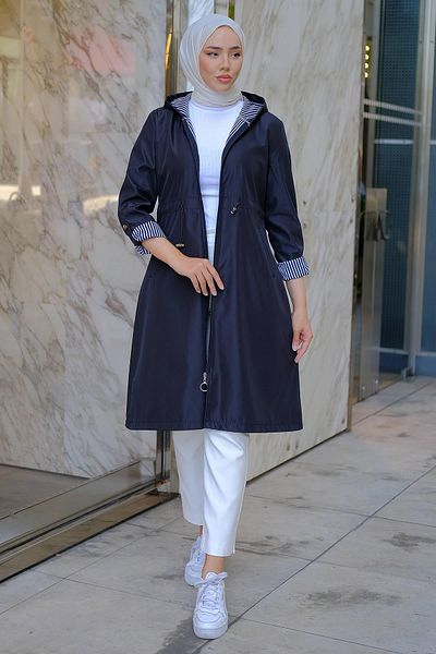 hafsamina Ριγέ Λεπτομερής Καμπαρντίνα Navy Blue HM2283