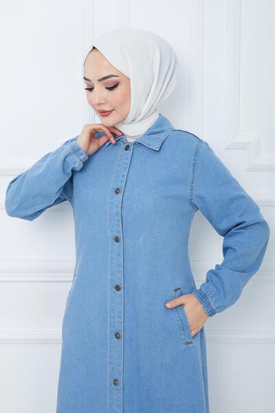 hafsamina Șapcă cu nasturi din denim albastru HM2345