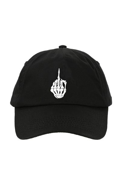 Köstebek Gothic Black Hat - Middle Finger Skeleton Design