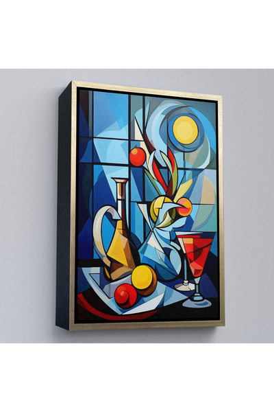 TAKI DERYASI Pictură abstractă colorată cu cadru din lemn-7825