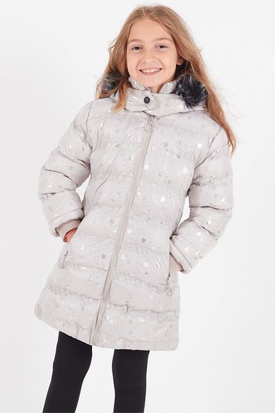 Cansın Mini Girl's Coat Snow Patterned Hooded Puffer Coat 14530