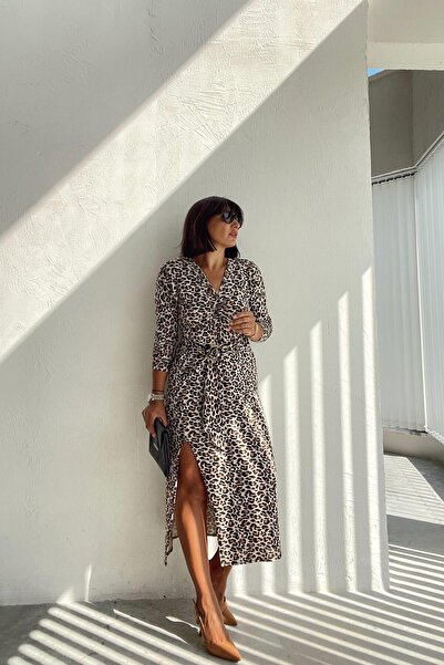 ELVAN TOLON Leopar Drapeli Elbise