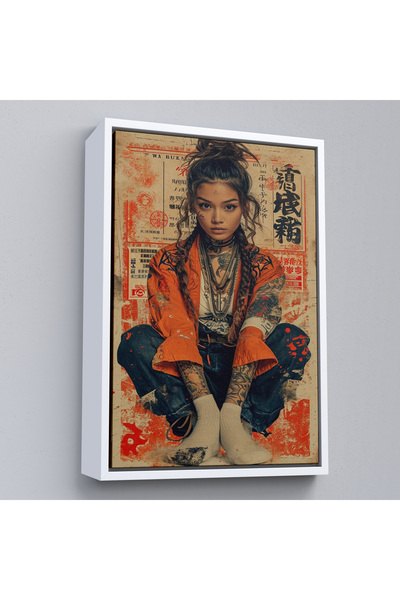 Oxyteez Tablou drăguț de fată japoneză cu cadru din lemn-7799