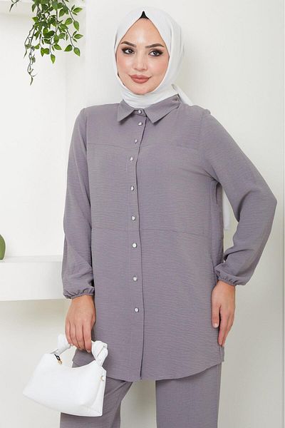 hafsamina Gray Aerobin Double Set - With Layer Shirt HM2470